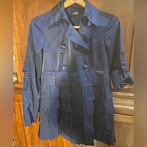 Etcetera Navy Satin Double-Breasted Trench Coat